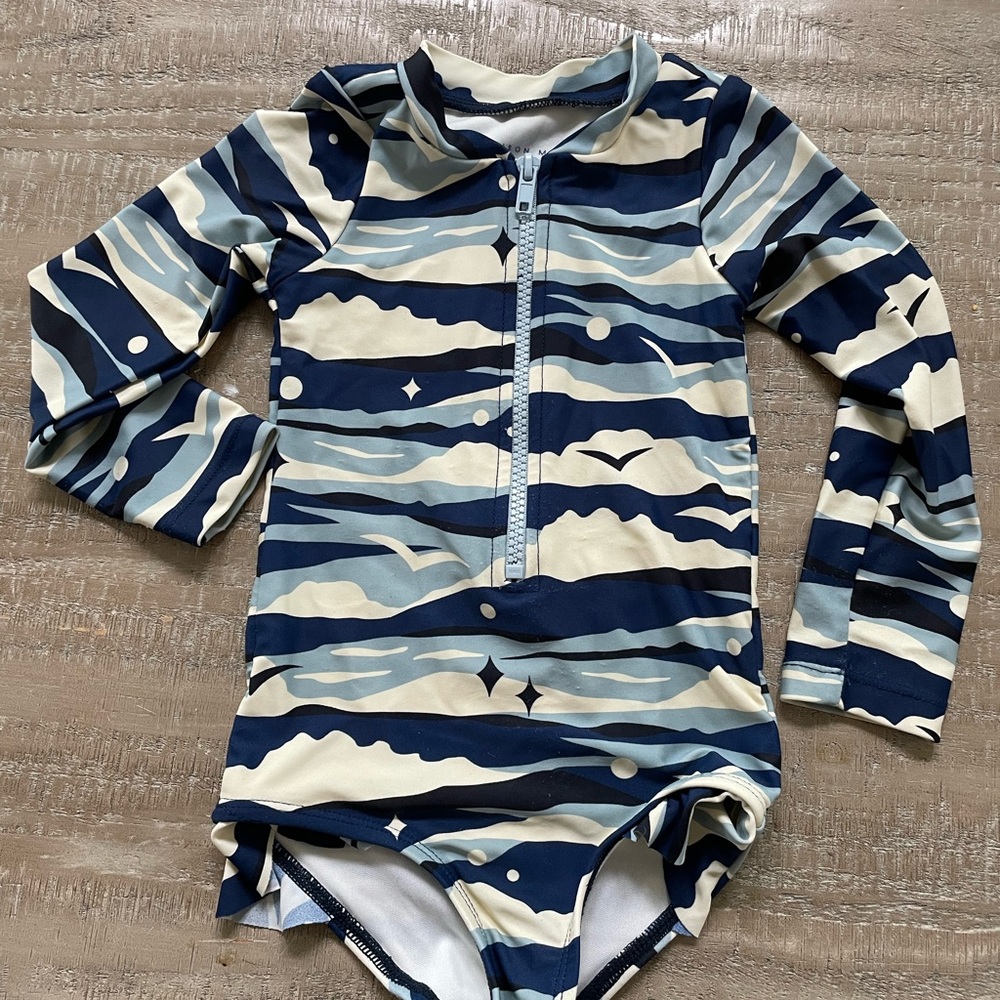 Kids Swim Long Sleeve Rash Guard - Blue and Cream